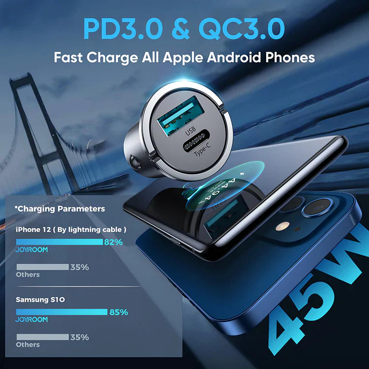 C-A35 45W Mini 2-Port Ring-Pull Fast Car Charger