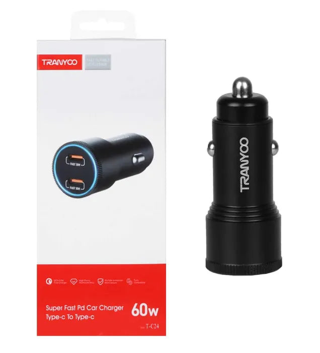Tranyoo C24 60W Car Charger Alloy Fast Charging Dual Port Type-C