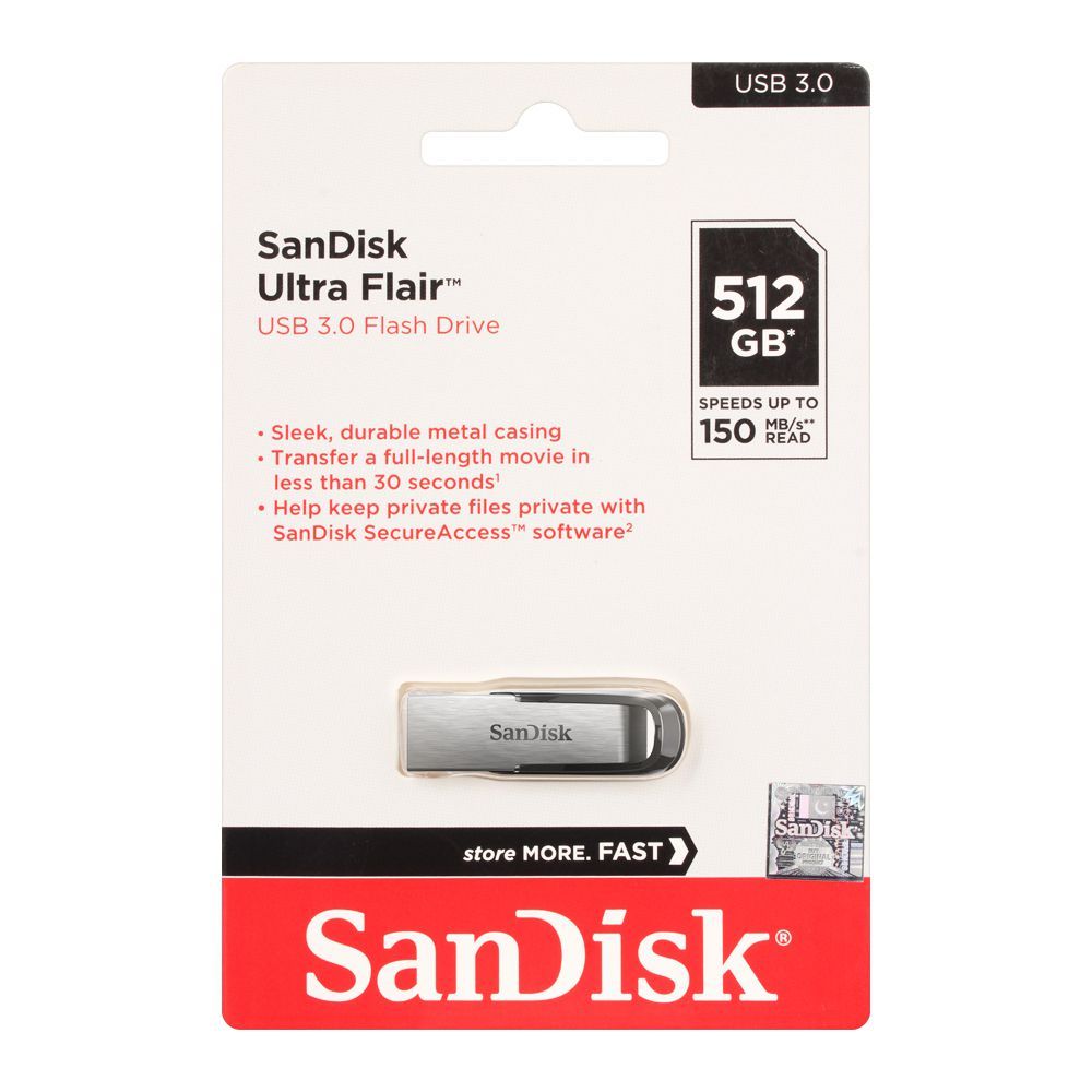 Sandisk Ultra Flair 512GB USB 3.0 Flash Drive | Up to 150 MB/s Data Transfer Speed Metal casing |