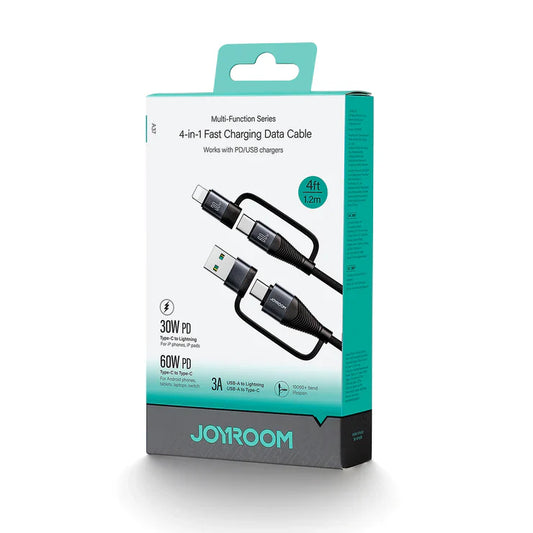 JOYROOM SA37-2T2 Multi-Function Series 60W 4-in-1 Fast Charging Data Cable (USB-A+Type-C to Lightning+Type-C) 1.2m-Black
