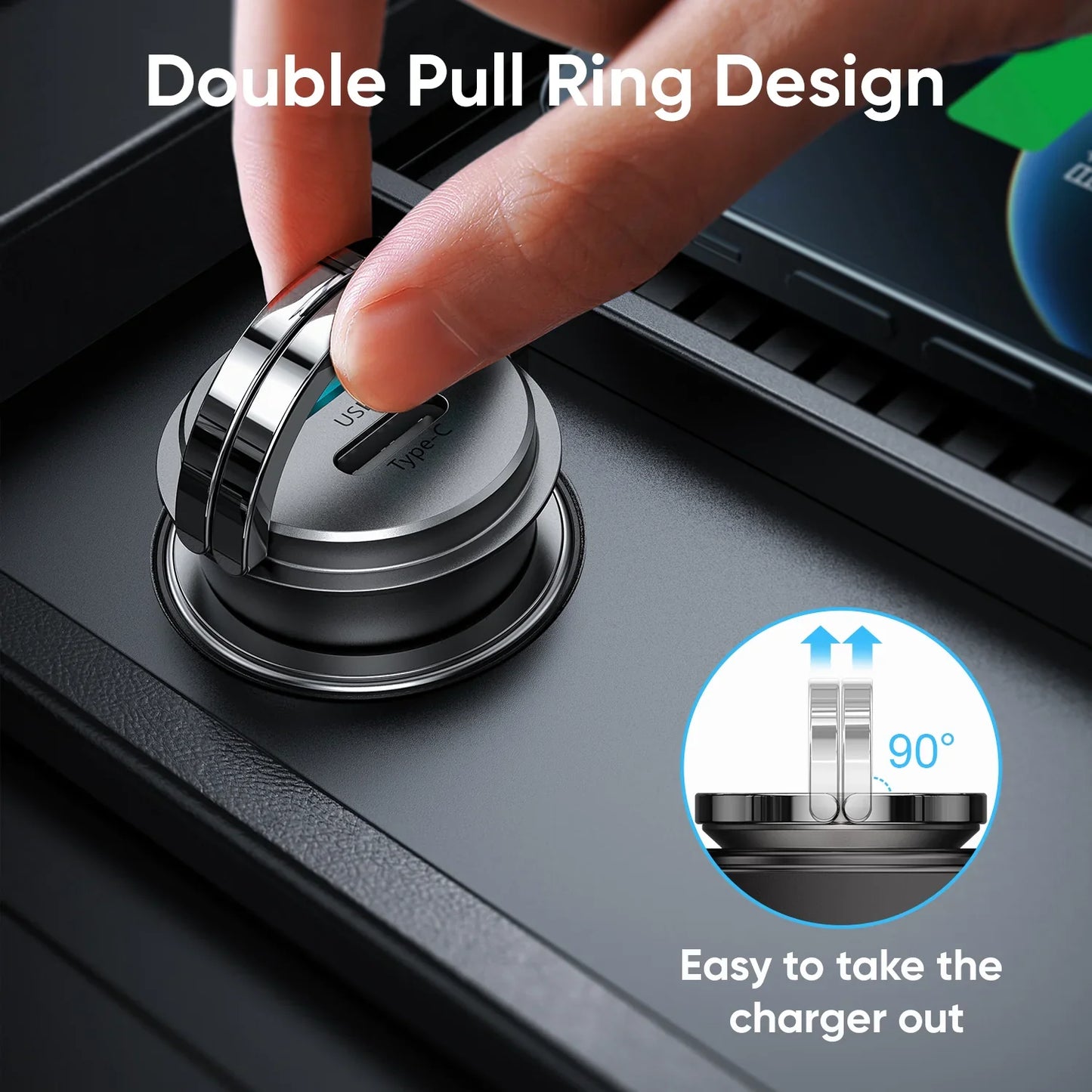 C-A35 45W Mini 2-Port Ring-Pull Fast Car Charger