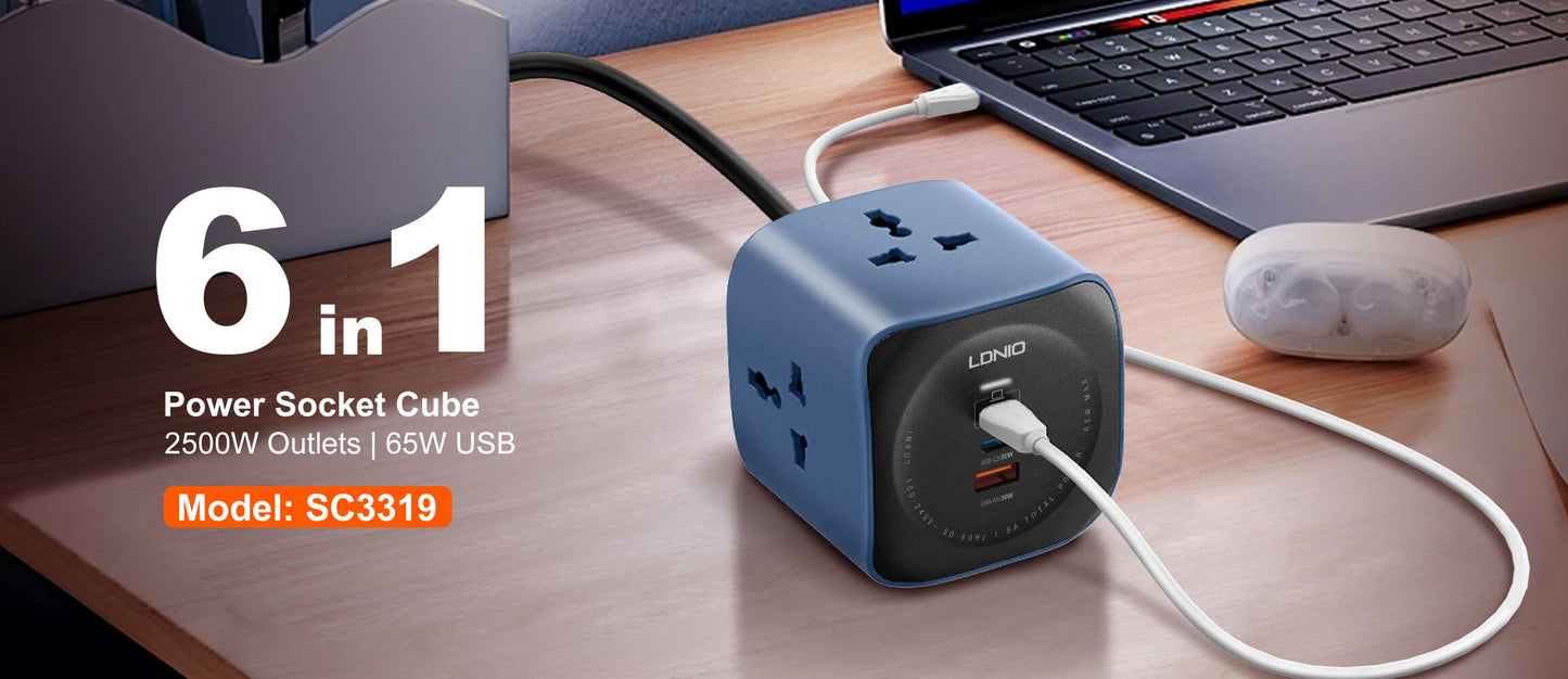 LDNIO SC3319 – 6-in-1 Power Socket Adapter & Desktop Charger