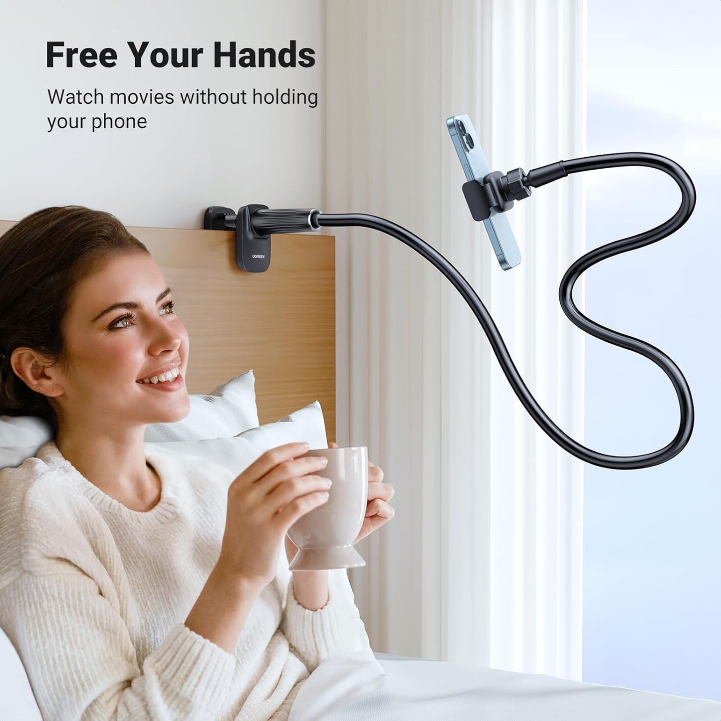 UGREEN Gooseneck Phone Holder for Desk Bed Upgraded 360° Adjustable - Flexible Long Arm Phone Stand