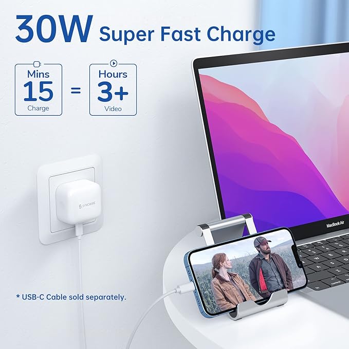 Syncwire 30W USB C Charger Plug GaN III Type C Wall Charger Adapter PD 3.0