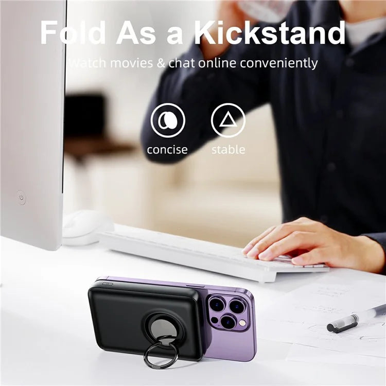 Joyroom JR‑W050 Magnetic Wireless Power Bank (10,000 mAh) with Integrated Ring Holder