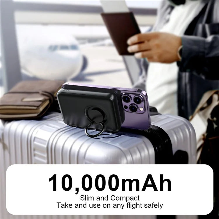 Joyroom JR‑W050 Magnetic Wireless Power Bank (10,000 mAh) with Integrated Ring Holder