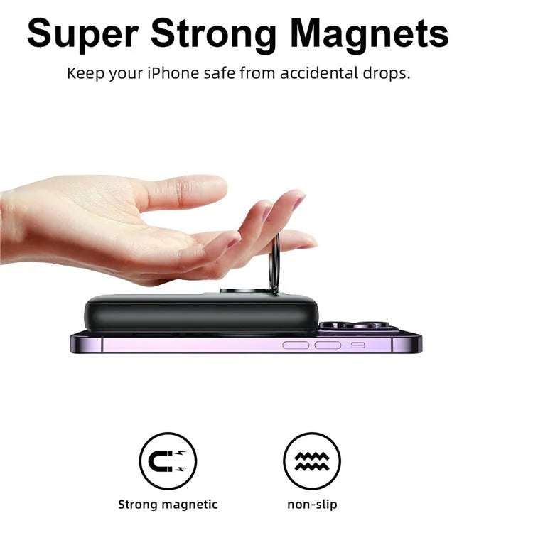 Joyroom JR‑W050 Magnetic Wireless Power Bank (10,000 mAh) with Integrated Ring Holder
