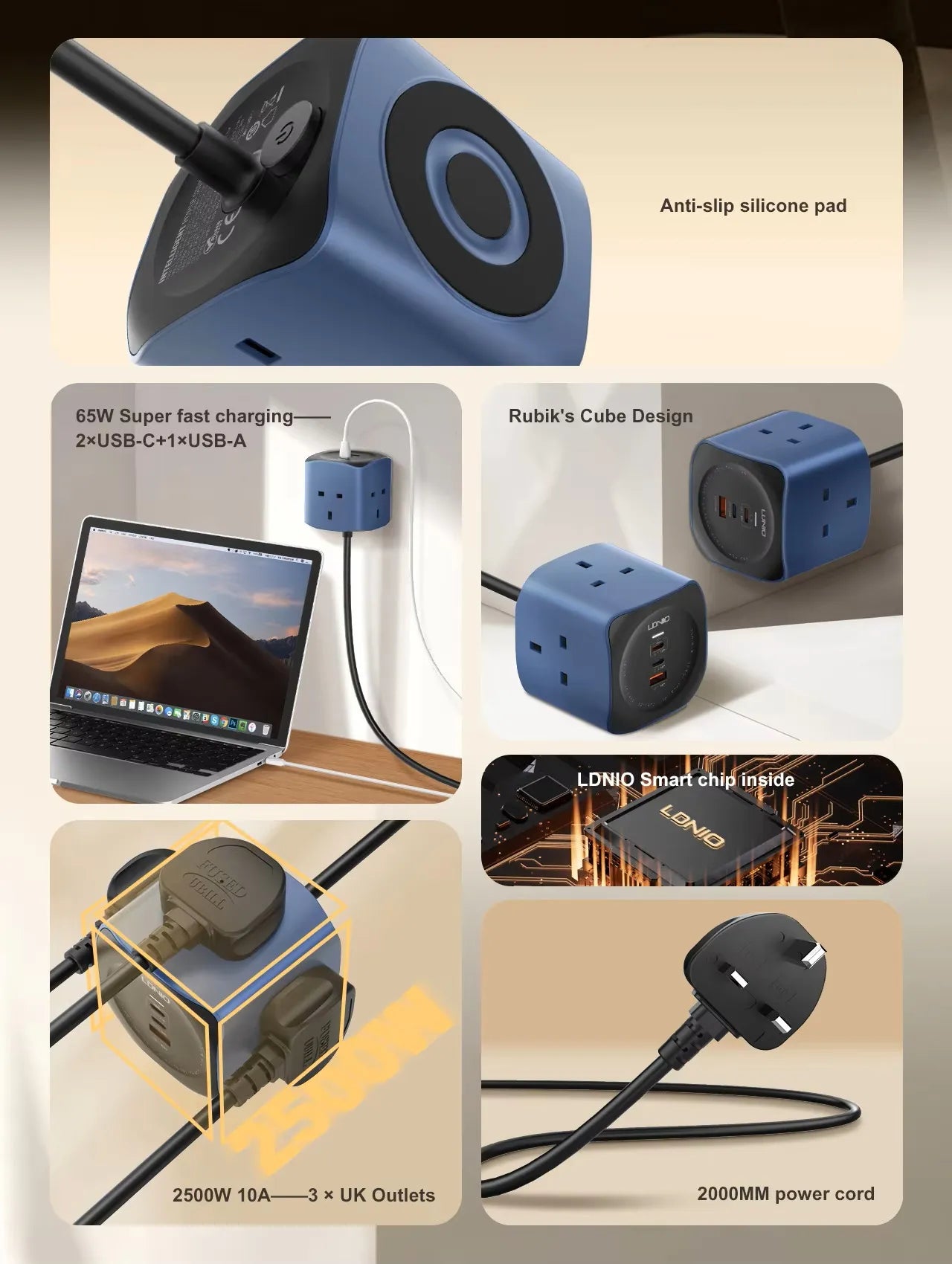 LDNIO SC3319 – 6-in-1 Power Socket Adapter & Desktop Charger