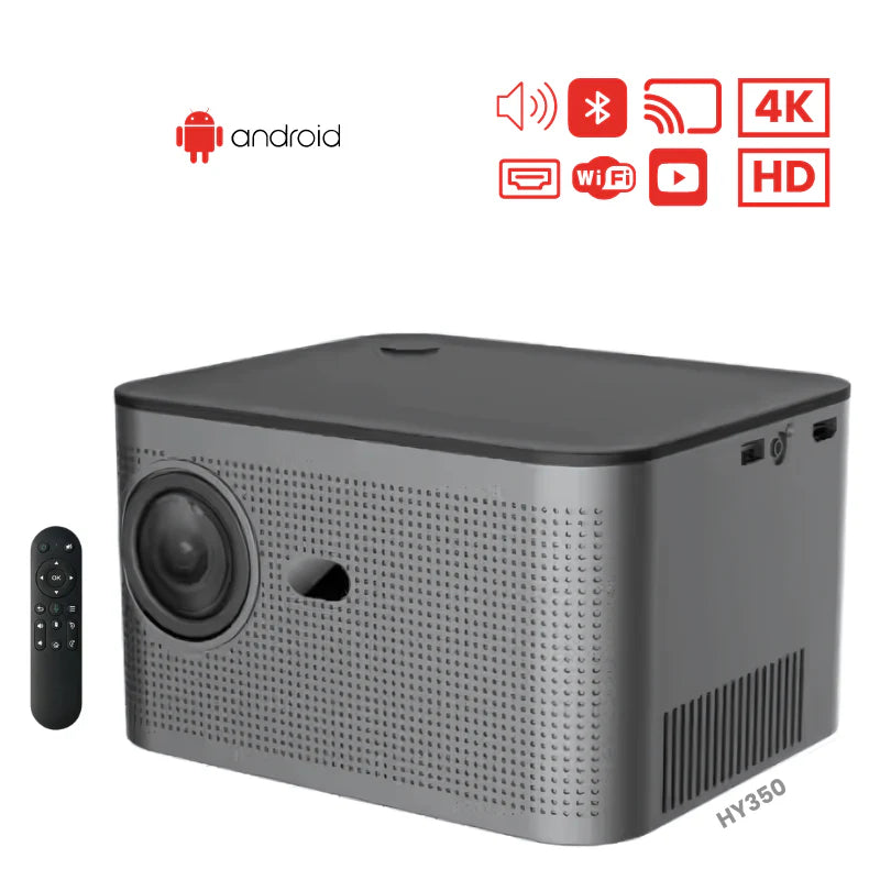 HY350 ANDROID 11.0V (CPU ALLWINNER H713) SMART PROJECTOR 2GB+32GB DUAL SPEAKER 1080P WITH DUAL BAND WIFI6 AND BLUETOOTH 5.0 BRIGHTNESS (LUMENS) 580 ANSI SUPPORT 4K
