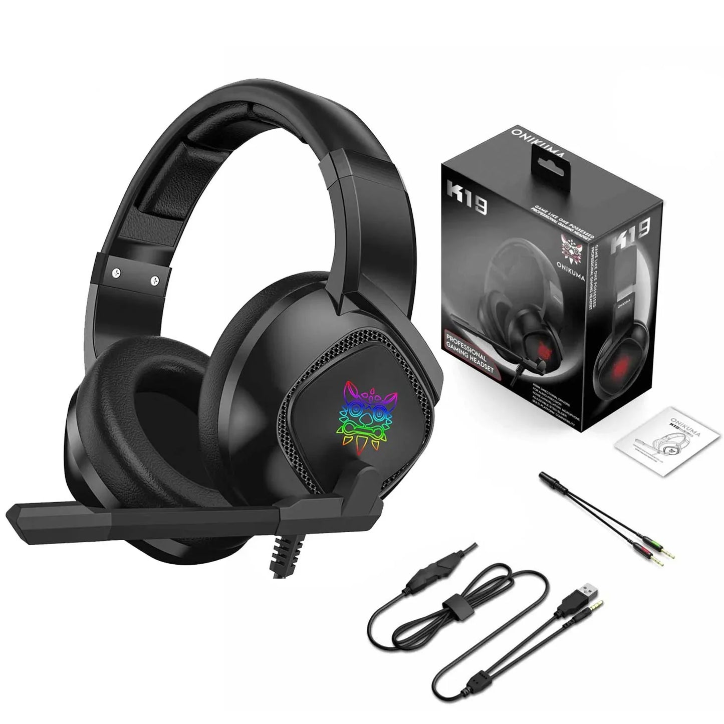 Onikuma K19 RGB Wired Stereo Gaming Headset with True Noise Cancellation