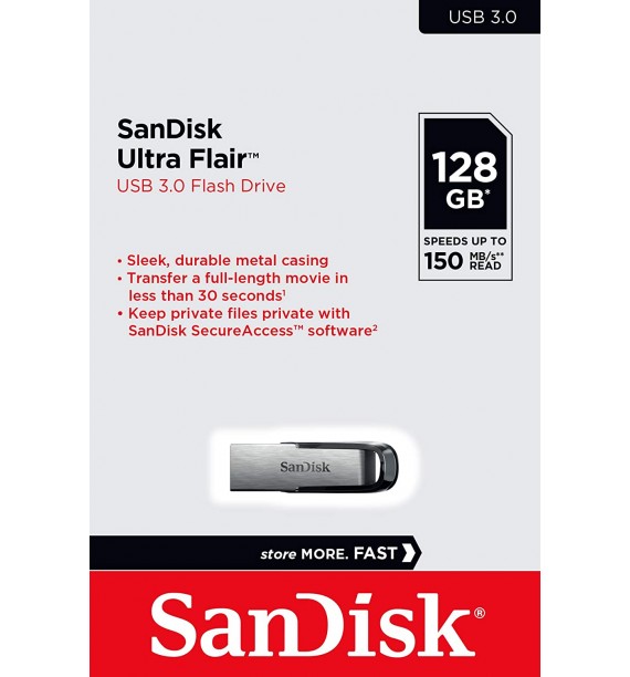 Sandisk Ultra Flair 128GB USB 3.0 Flash Drive | Up to 150 MB/s Data Transfer Speed Metal casing |