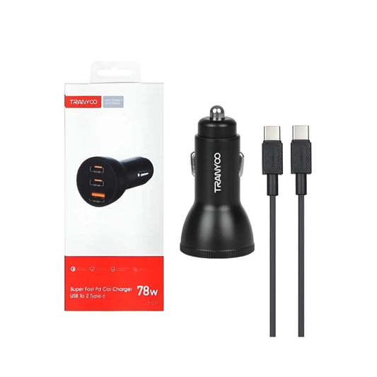 TRANYOO T-C25 SUPER FAST CAR CHARGER USB TO 2 TYPE - C 78W