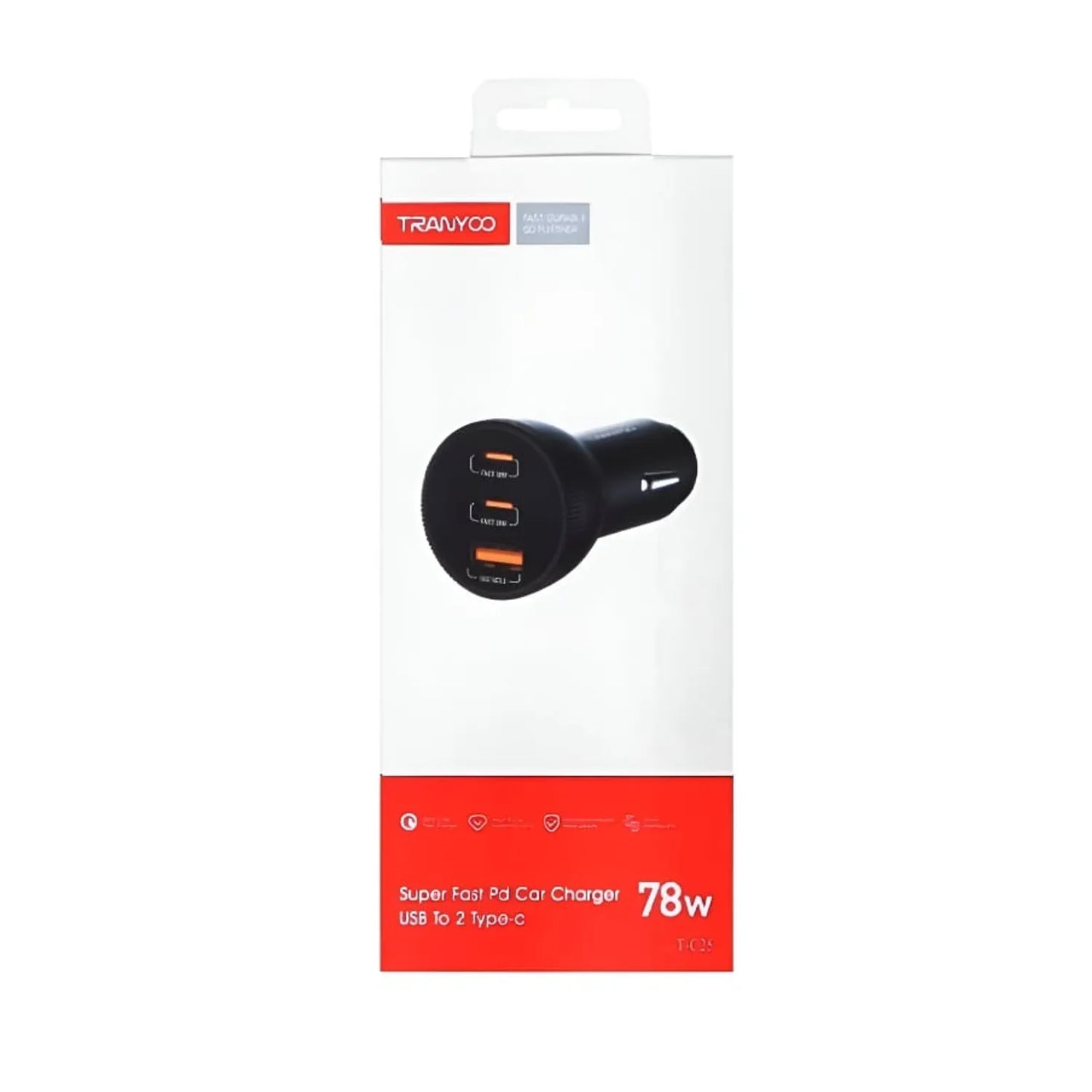 TRANYOO T-C25 SUPER FAST CAR CHARGER USB TO 2 TYPE - C 78W